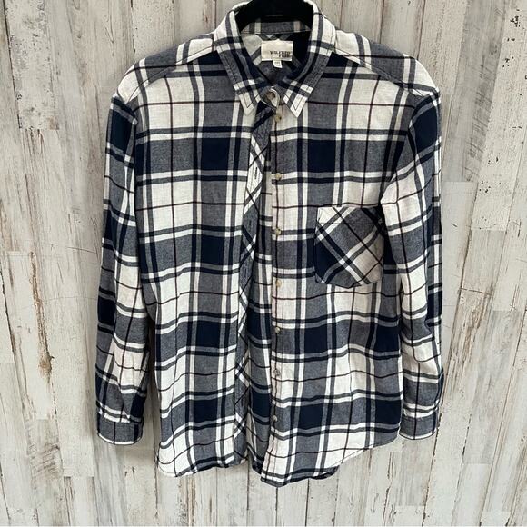 Wilfred Free Aritzia Blue Plaid Flannel Button Front Long Sleeve Shirt - Picture 1 of 6